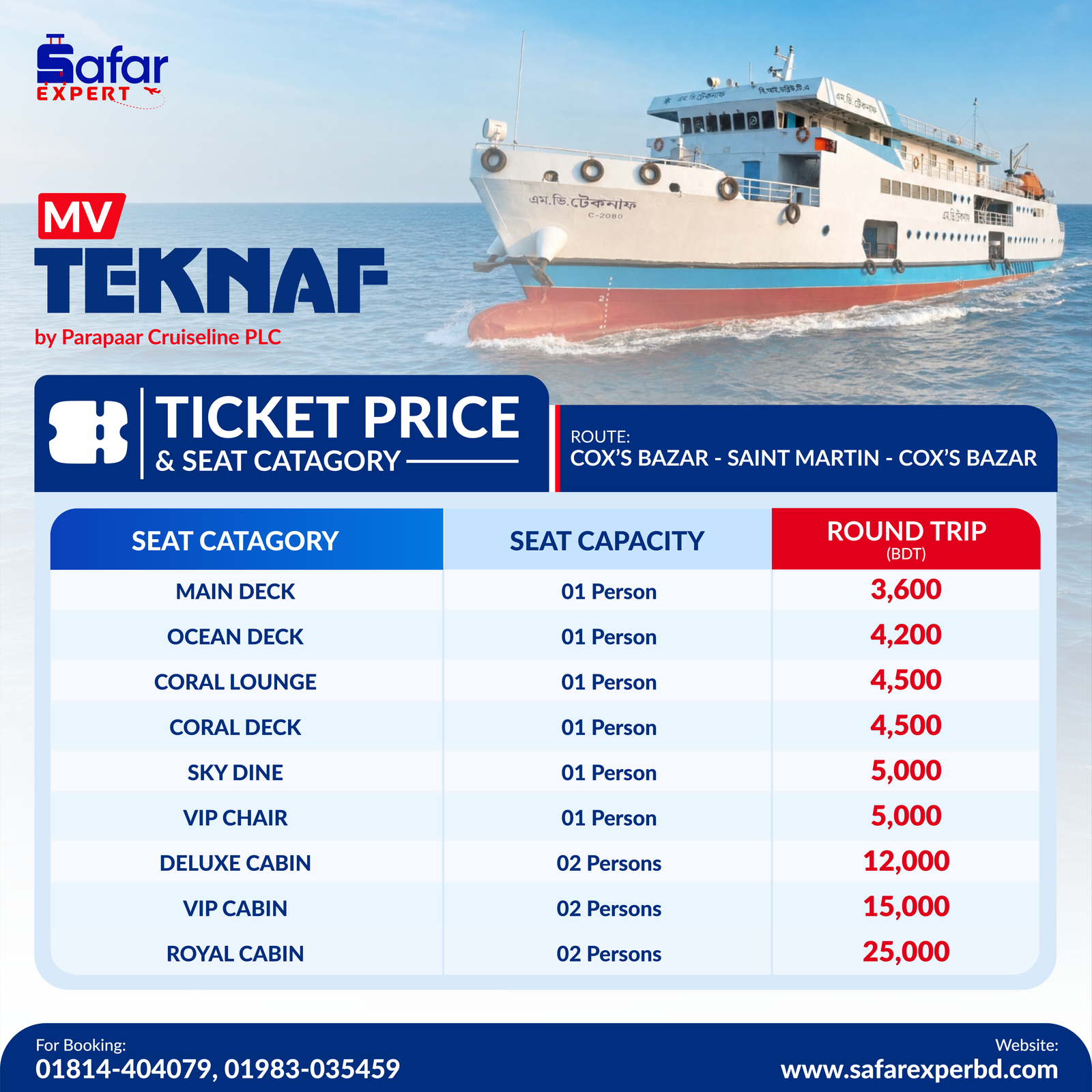 MV Teknaf Ship Ticket | Cox’s Bazar to Saint Martin